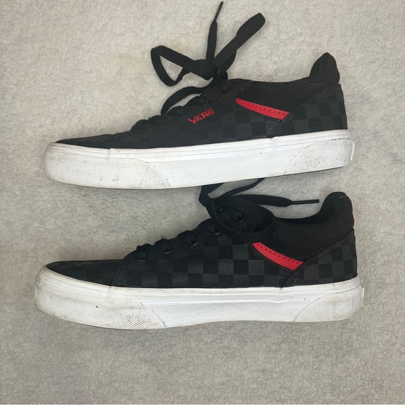 Vans Boys Size 2.5 Low Top Canvas Seldan Check Shoes Sneakers Skateboarding - Picture 3 of 12